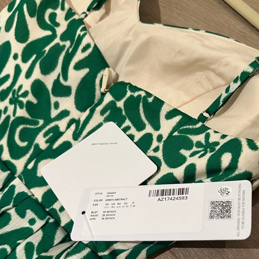 NWT 🌟 Azazie Maggy Green abstract Leaf Print Midi Dress - Picture 7 of 13